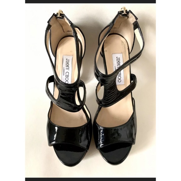 JIMMY CHOO Patent Leather Wood Platform Heels - Picture 5 of 6